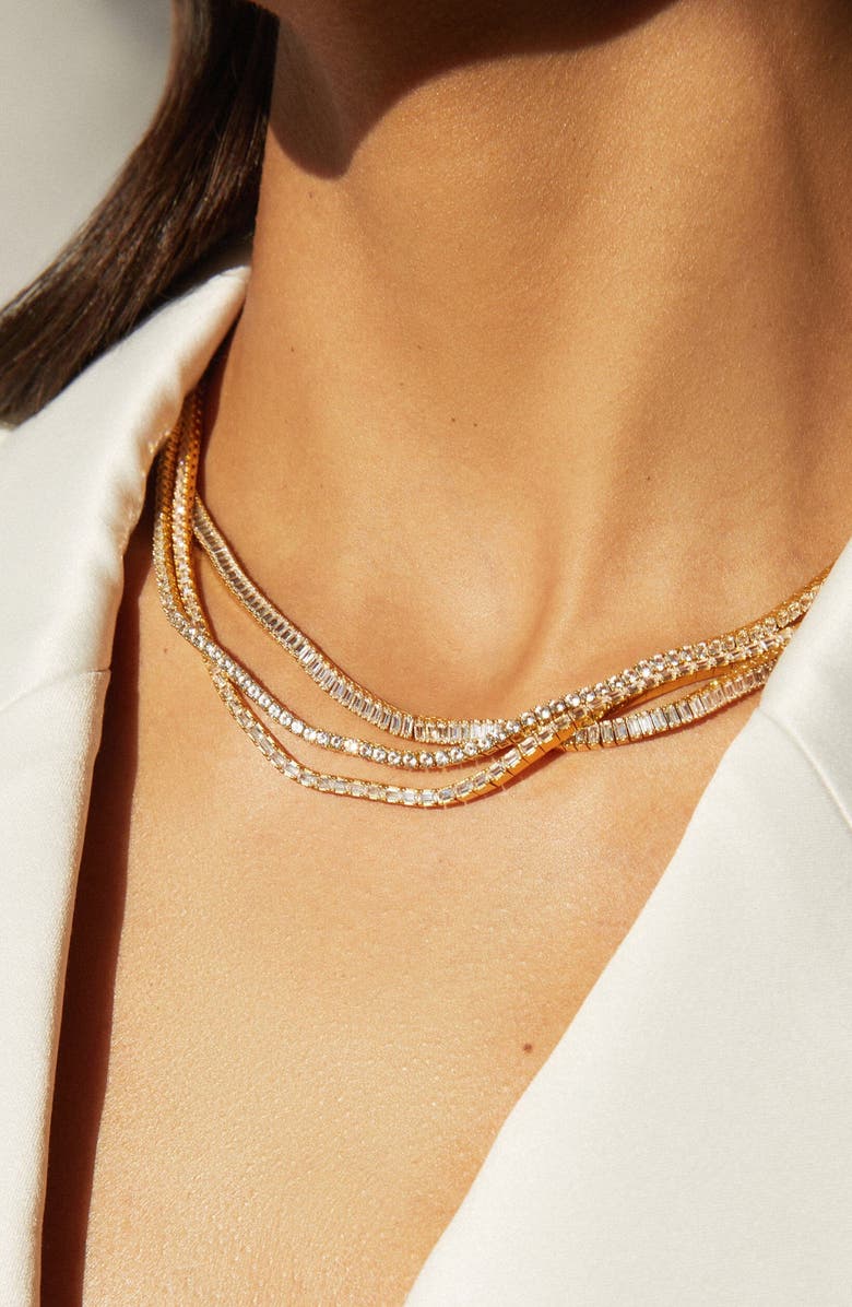 Aurate New York Lab Grown White Sapphire Baguette Tennis Necklace, Alternate, color, Yellow Vermeil, 13Ct