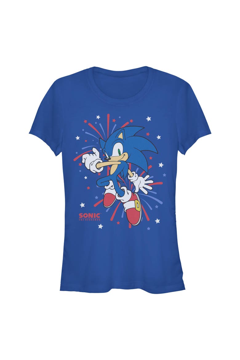 Junior's 4th of July Fireworks T-Shirt, Main, color, Royal Blue