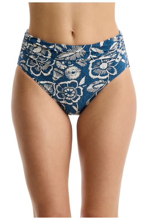 Garden Mist Shirred High Waist Swim Bottom