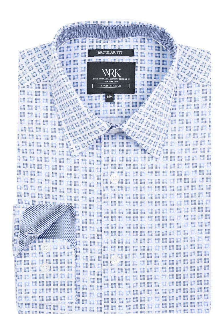 Regular Fit Square Print Performance Dress Shirt, Alternate, color, WHITE/ BLUE