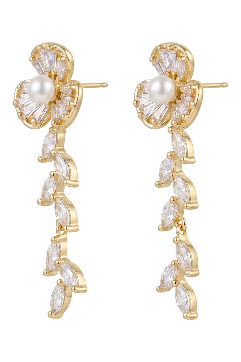 Karishma Pearl Floral Drop Earrings, Alternate, color, Gold