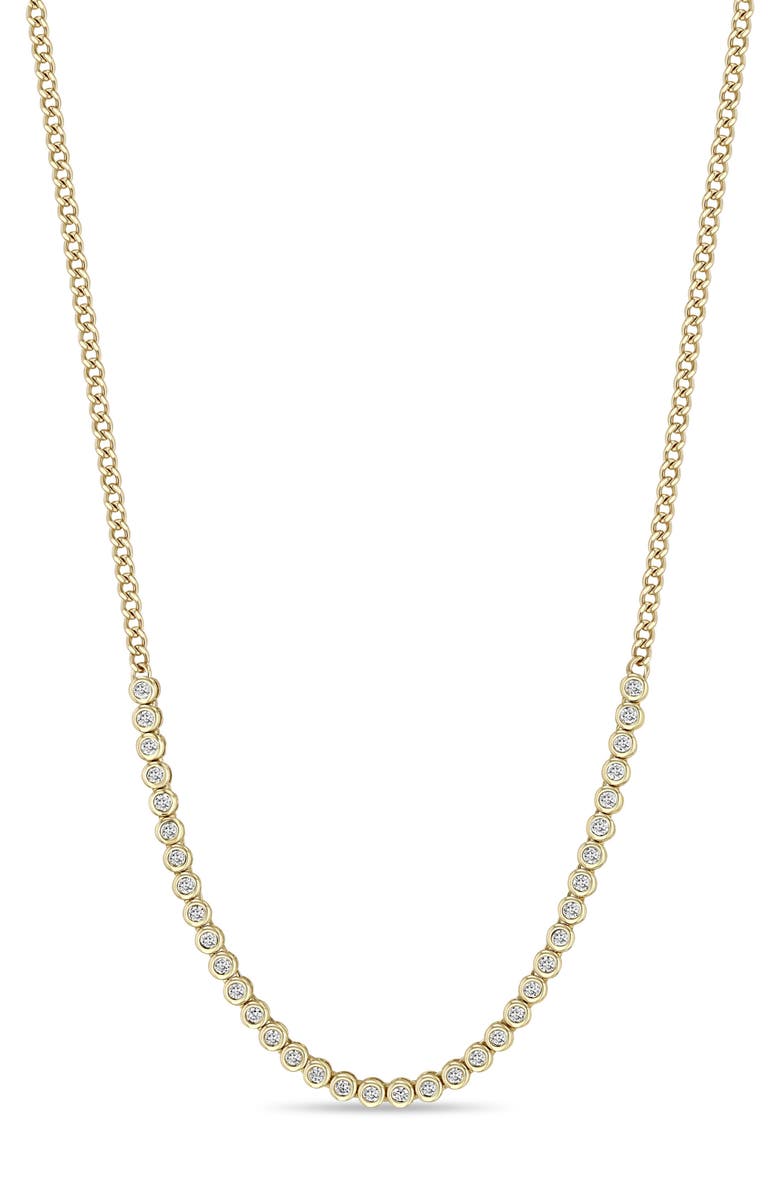 Zoë Chicco XS Diamond Bezel Curb Chain Necklace, Main, color, 14K Yellow Gold