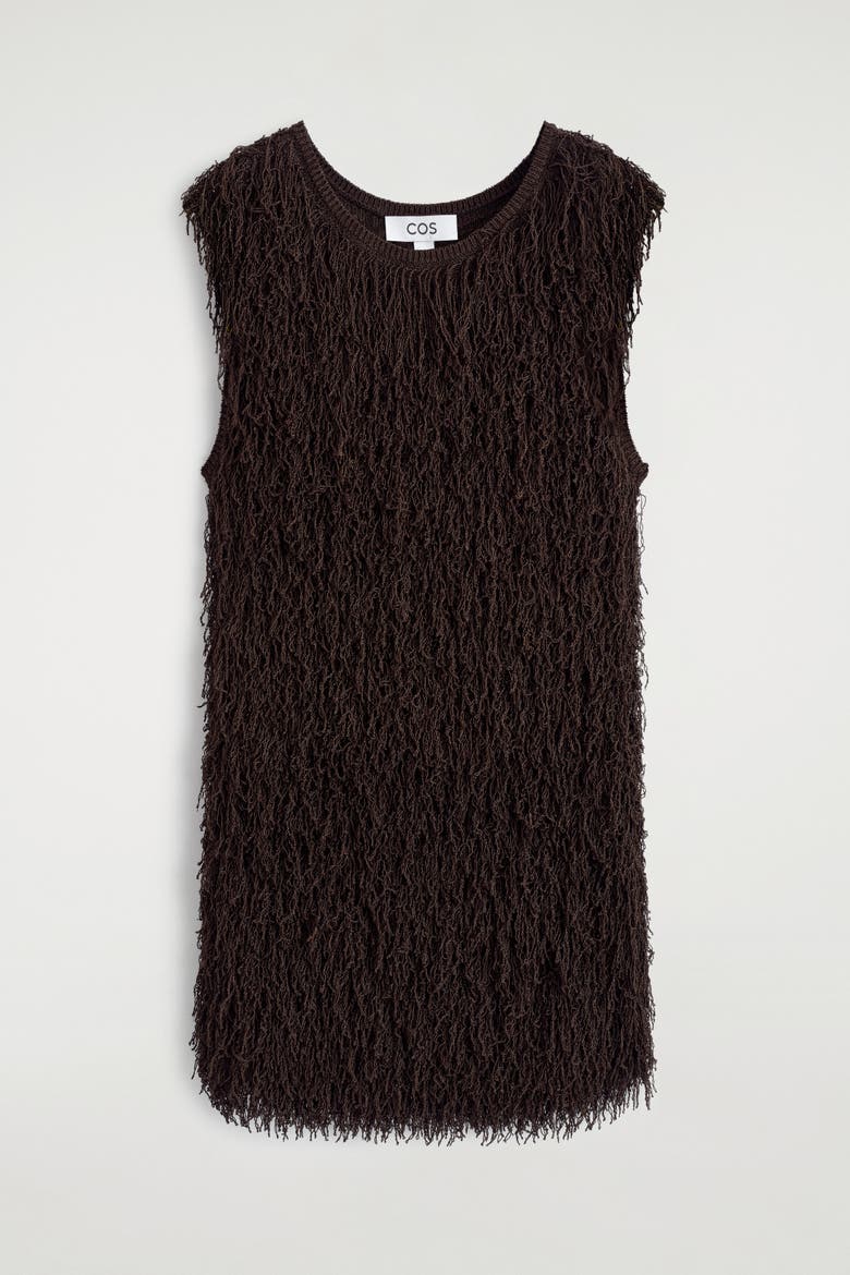 Fringed Knitted Top, Alternate, color, BROWN