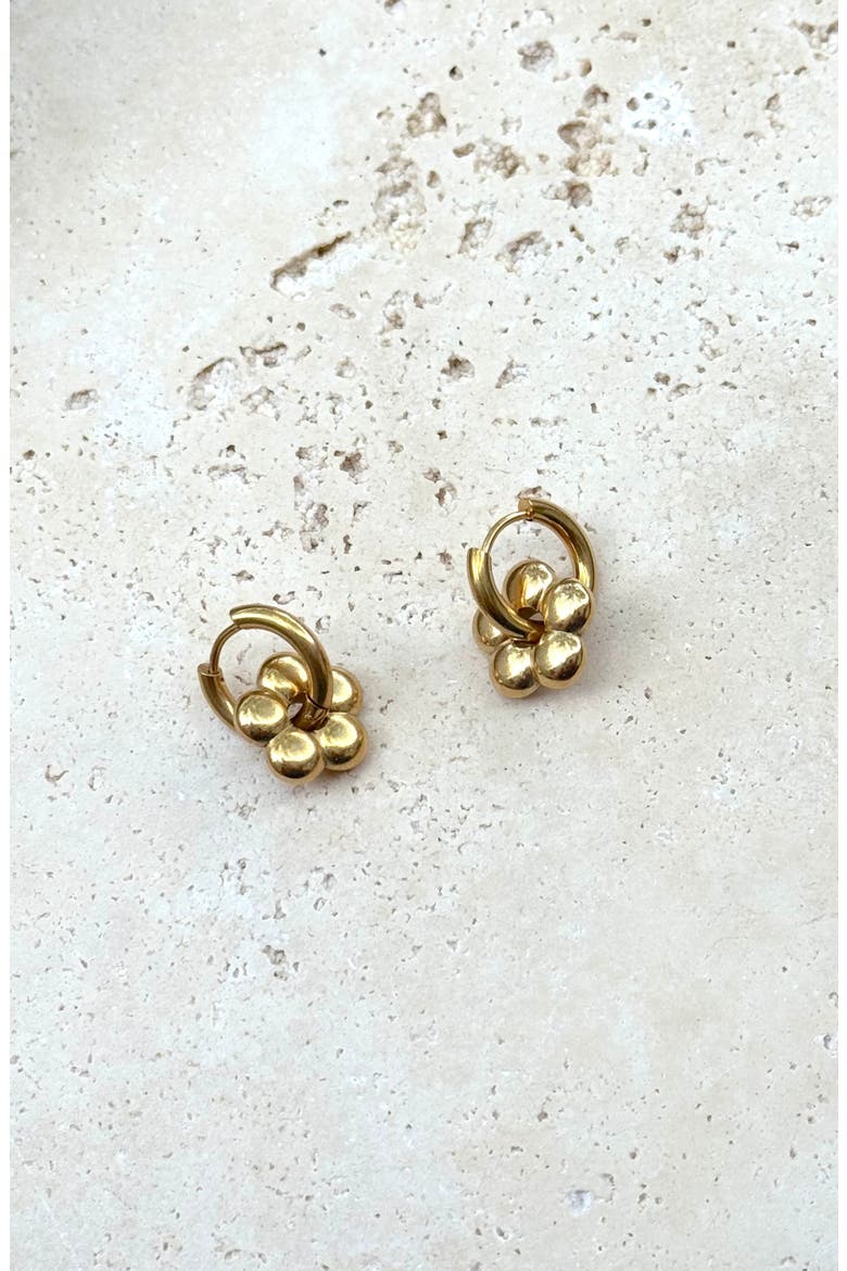 Tarnish Resistant Flower Drop Huggie Hoop Earrings, Alternate, color, GOLD