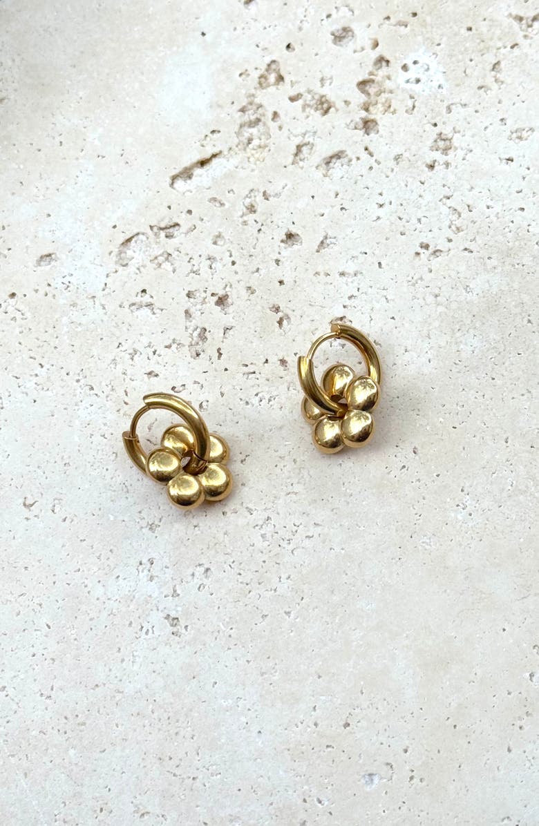 Adornia Tarnish Resistant Flower Drop Huggie Hoop Earrings, Alternate, color, Gold