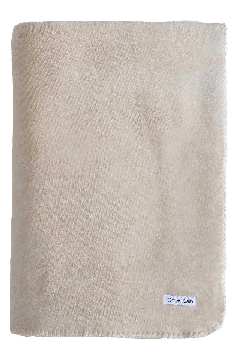 Calvin Klein Home Modern Reversible Solid Plush Blanket, Main, color, Light Beige