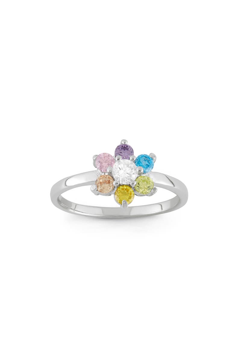 FZN Kids' Sterling Silver Cubic Zirconia Flower Ring, Main, color, Silver Multi