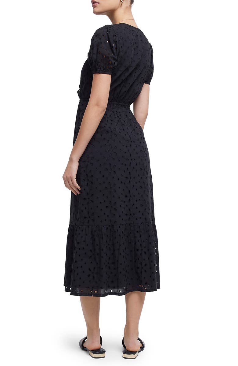 River Island Short Sleeve Faux Wrap Broderie Anglaise Cotton Dress, Alternate, color, 