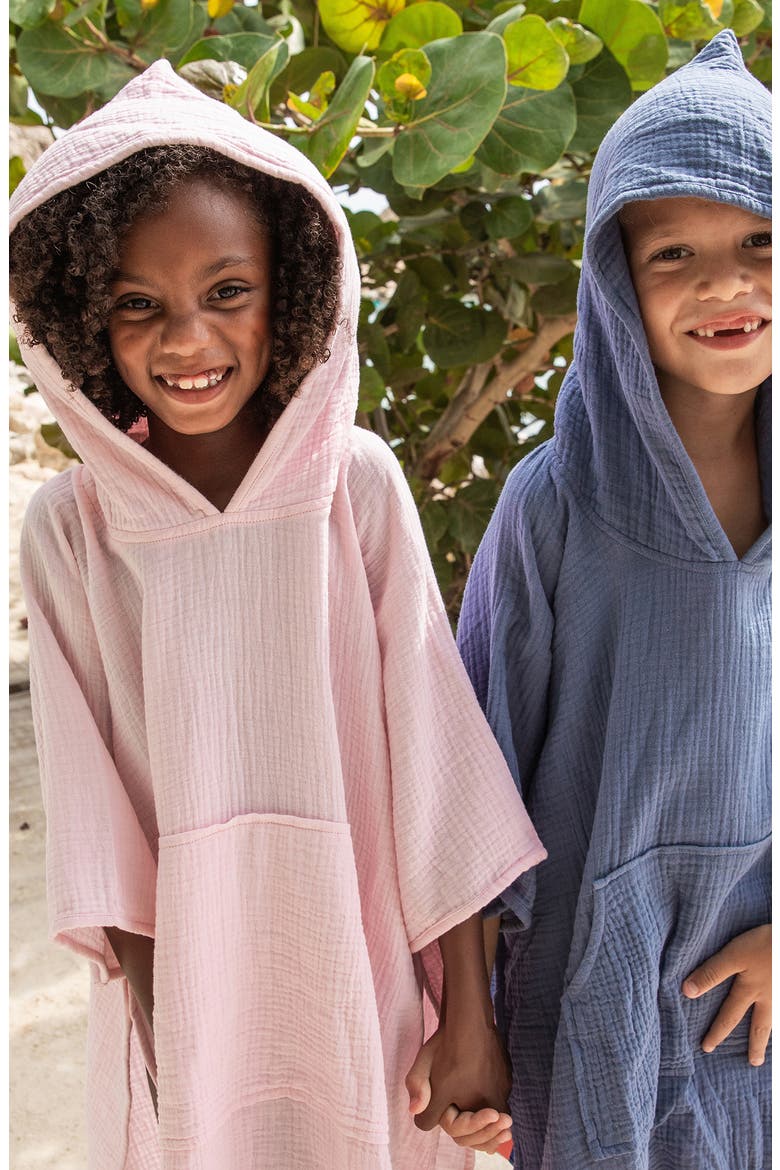 Kids' Hooded Cotton Cover-Up Poncho, Alternate, color, BLUE