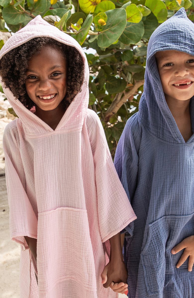 Snapper Rock Kids' Hooded Cotton Cover-Up Poncho, Alternate, color, Blue