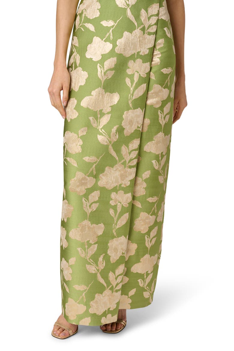 Metallic Floral Jacquard Strapless Column Gown, Alternate, color, FERN