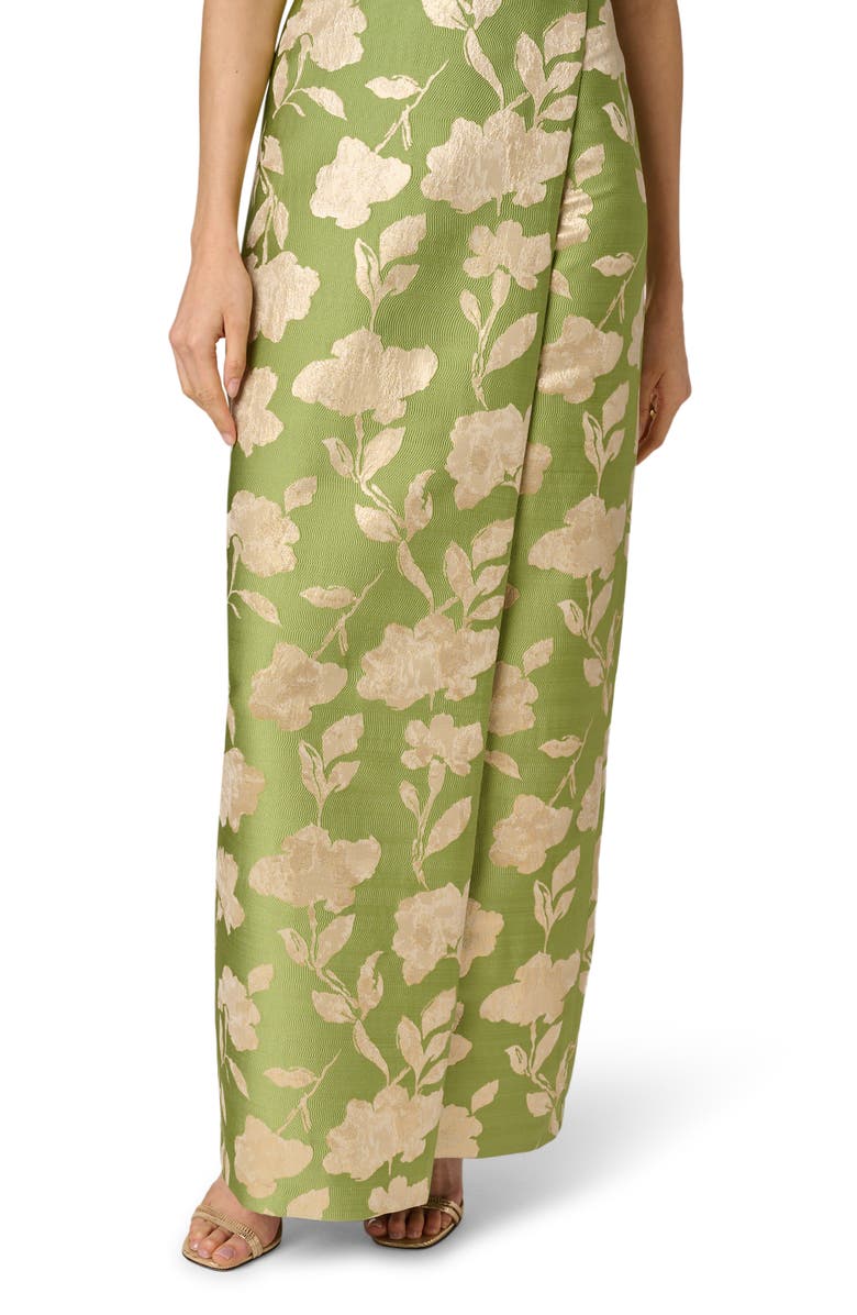Aidan Mattox Metallic Floral Jacquard Strapless Column Gown, Alternate, color, Fern