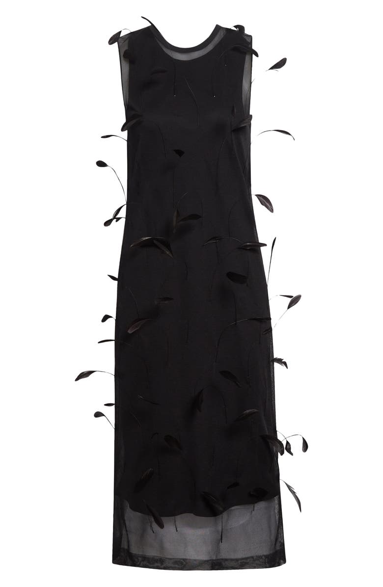 Jil Sander Feather Appliqué Layered Shift Dress, Alternate, color, Black
