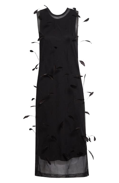 Jil Sander Feather-embellished Layered Knitted-silk Midi Dress In Black