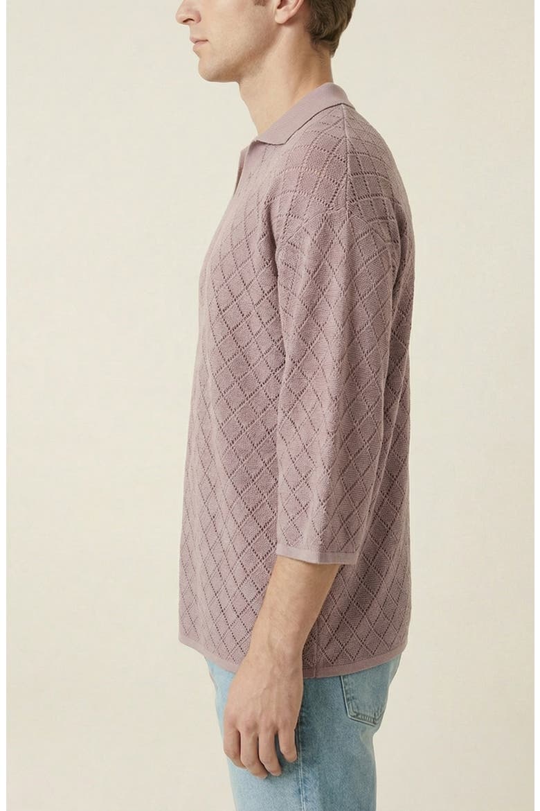 Textured Quarter Sleeve Knit Polo Sweater, Alternate, color, Mauve