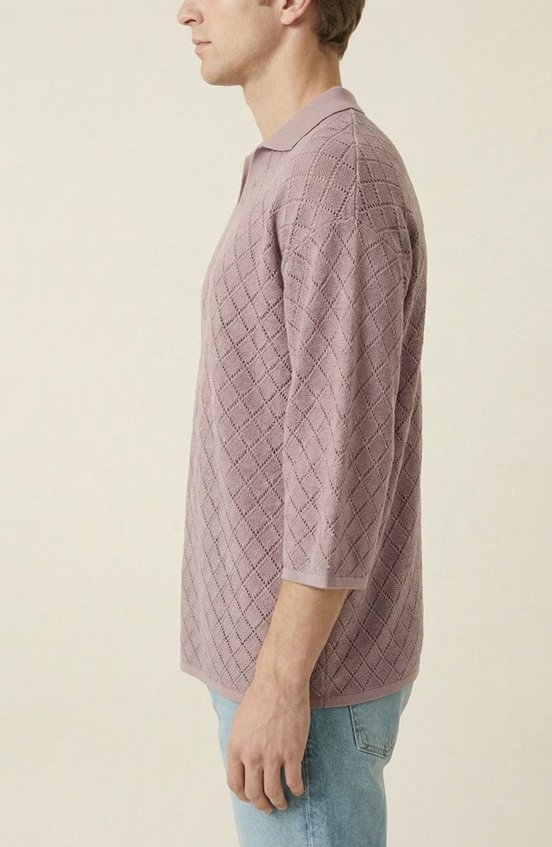Modenaire Textured Quarter Sleeve Knit Polo Sweater, Alternate, color, Mauve