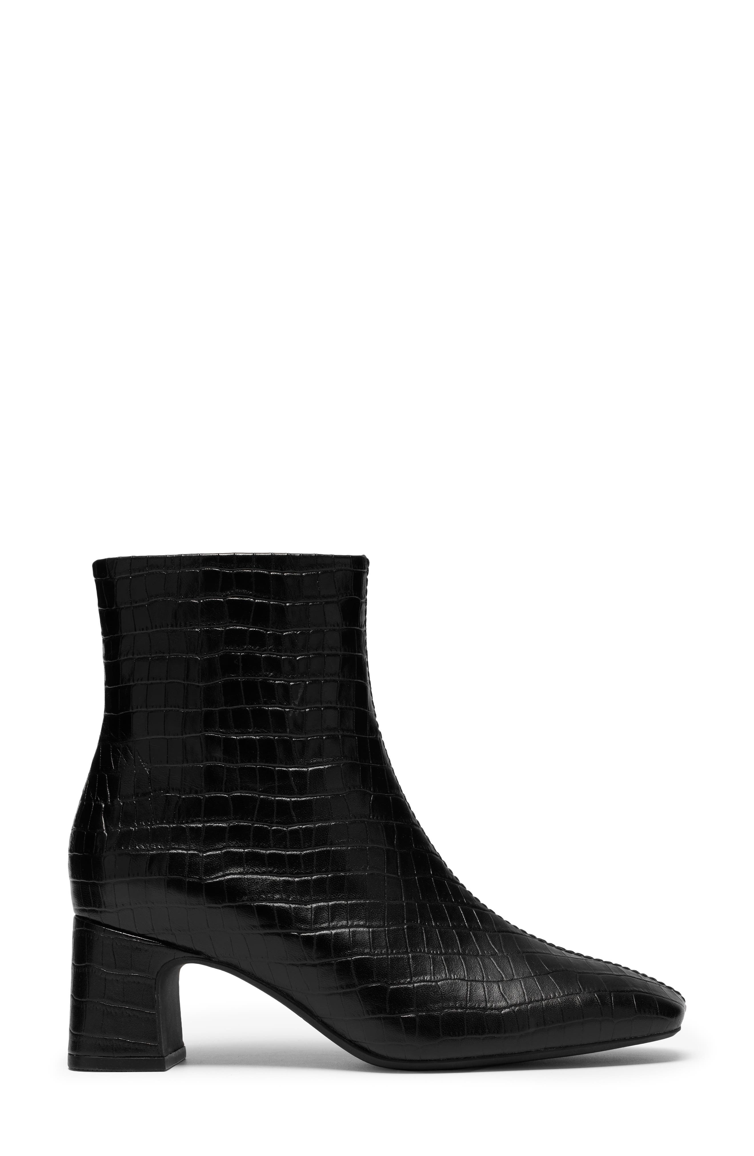 Fernie Croc Embossed Leather Bootie, Alternate, color, BLACK CROC