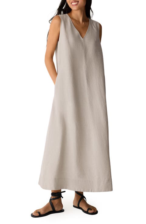 Eileen Fisher Sleeveless Organic Linen Midi Shift Dress (Regular & Petite)