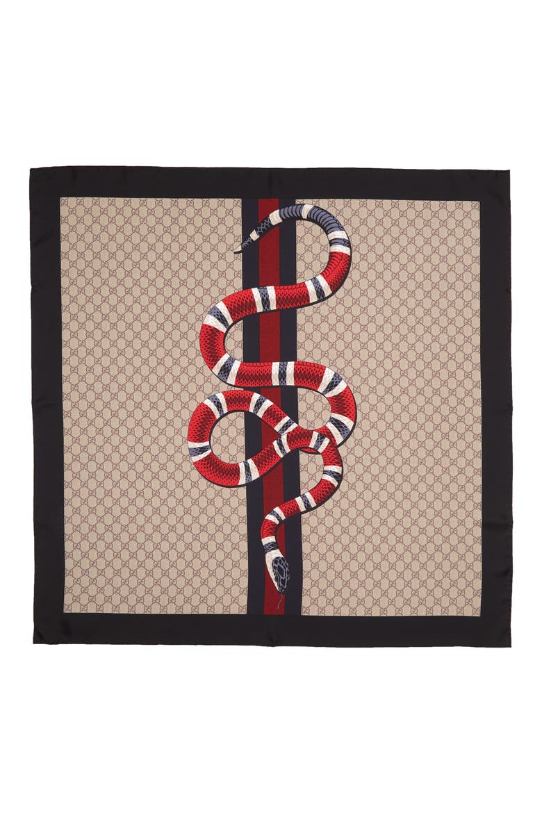 Web & Kingsnake Print Silk Scarf, Alternate, color, BEIGE