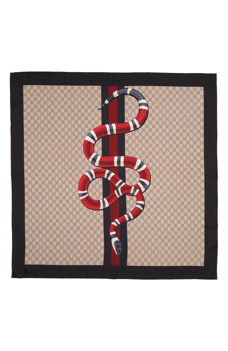 Gucci Web & Kingsnake Print Silk Scarf, Alternate, color, 