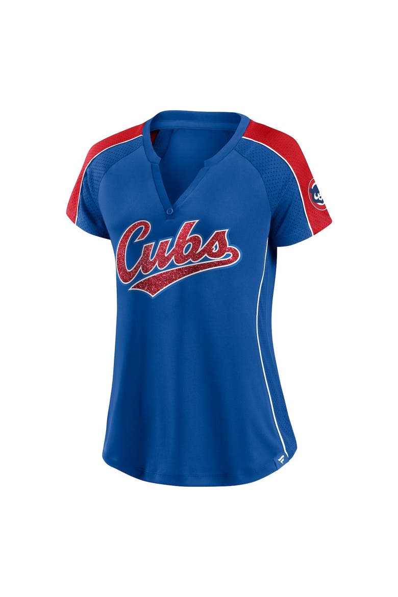 Women's Fanatics Branded Royal/Red Chicago Cubs True Classic League Diva Pinstripe Raglan V-Neck T-Shirt, Alternate, color, Royal