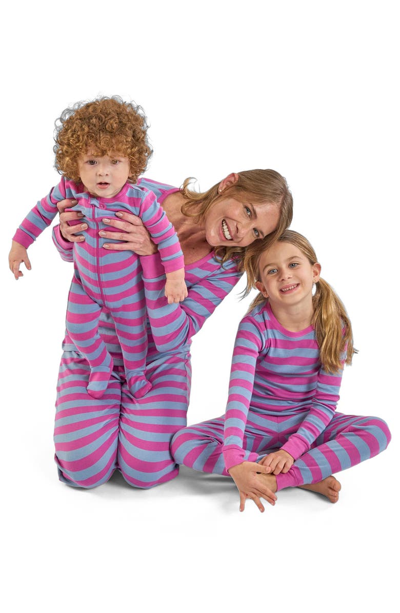 Leveret Kids Footed Striped Cotton Matching Family Pajamas, Alternate, color, Purple & Denim