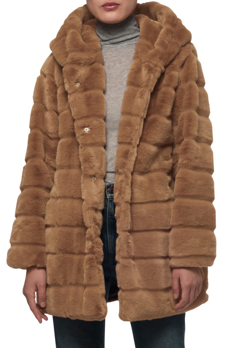 Apparis Hazel Faux Fur Hooded Puffer Car Coat, Main, color, 