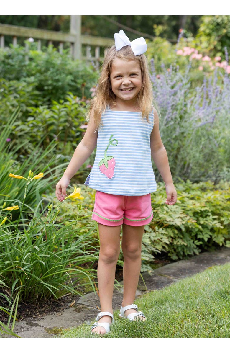 Florence Eiseman Stripe Knit Short Set With Strawberry Pocket, Alternate, color, Light Blue / White