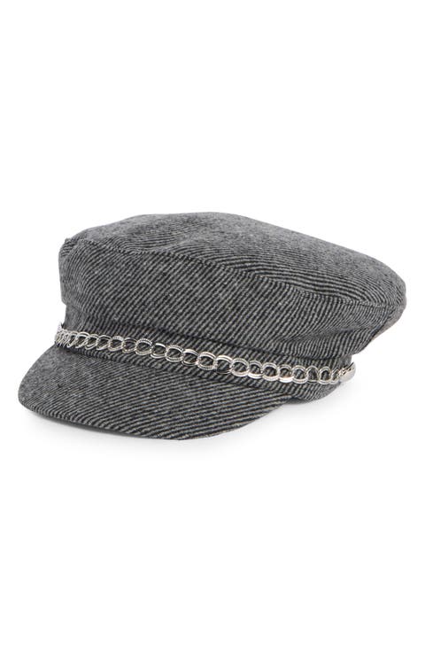 Bouclé Newsboy Cap with Chain