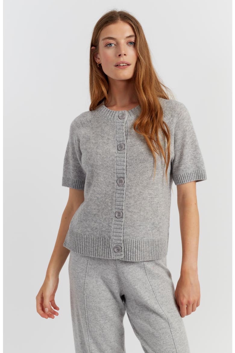 Lightweight Wool-Cashmere Button-Front Tee, Main, color, Light Grey