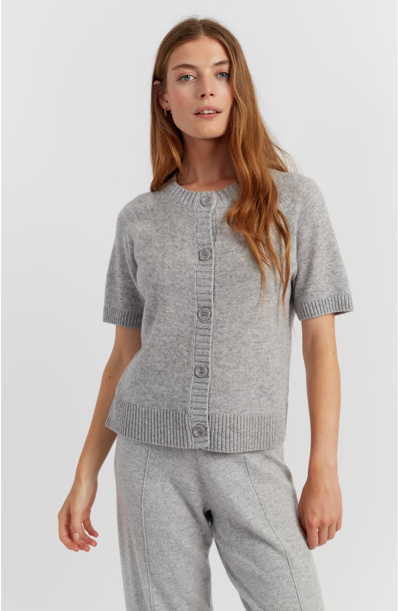 Chinti & Parker Lightweight Wool-Cashmere Button-Front Tee, Main, color, Light Grey