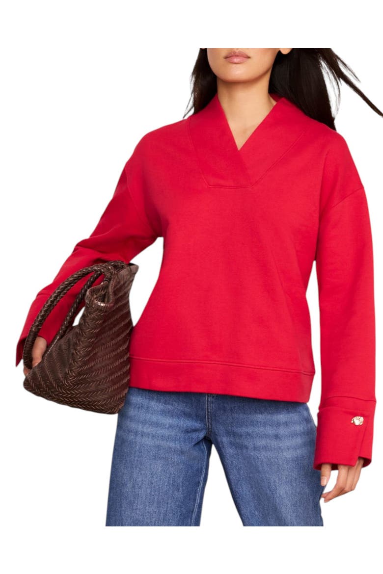 Cotton V-Neck Button Detail Sweatshirt, Main, color, Red
