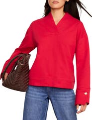 MINT VELVET Cotton V-Neck Button Detail Sweatshirt