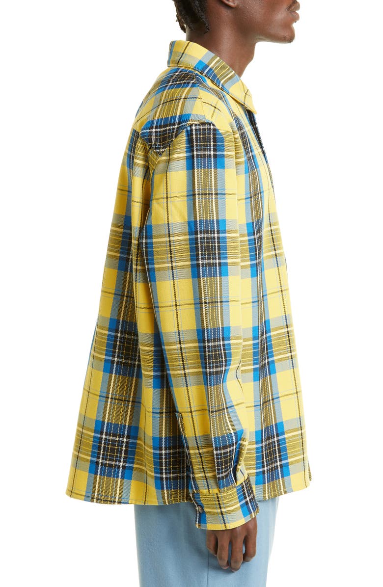 Off-White Embroidered Logo Check Virgin Wool Button-Up Shirt, Alternate, color, 