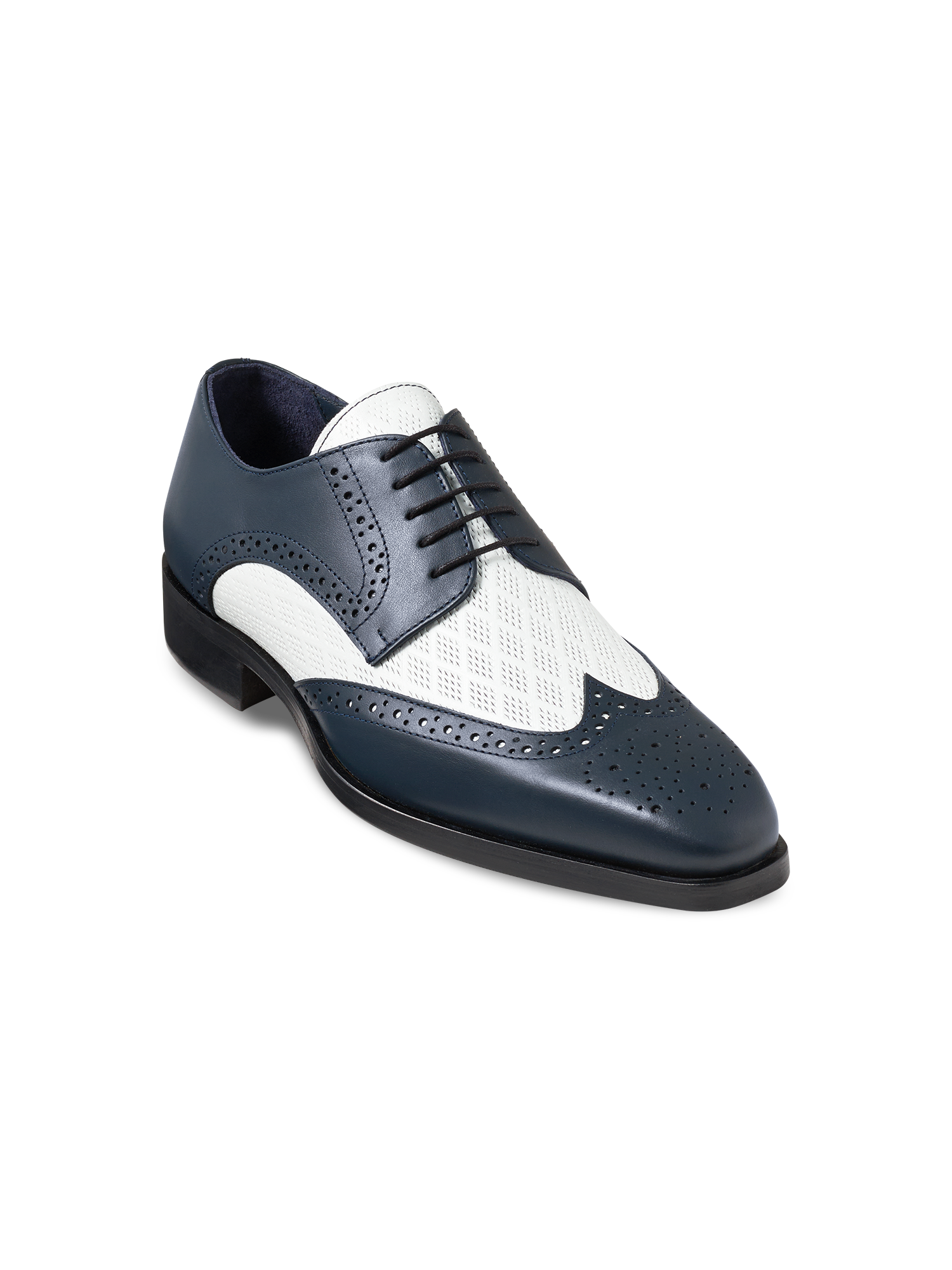 Paul Fredrick Leather Wing Tip Derby Shoes, Main, color, Navy/White
