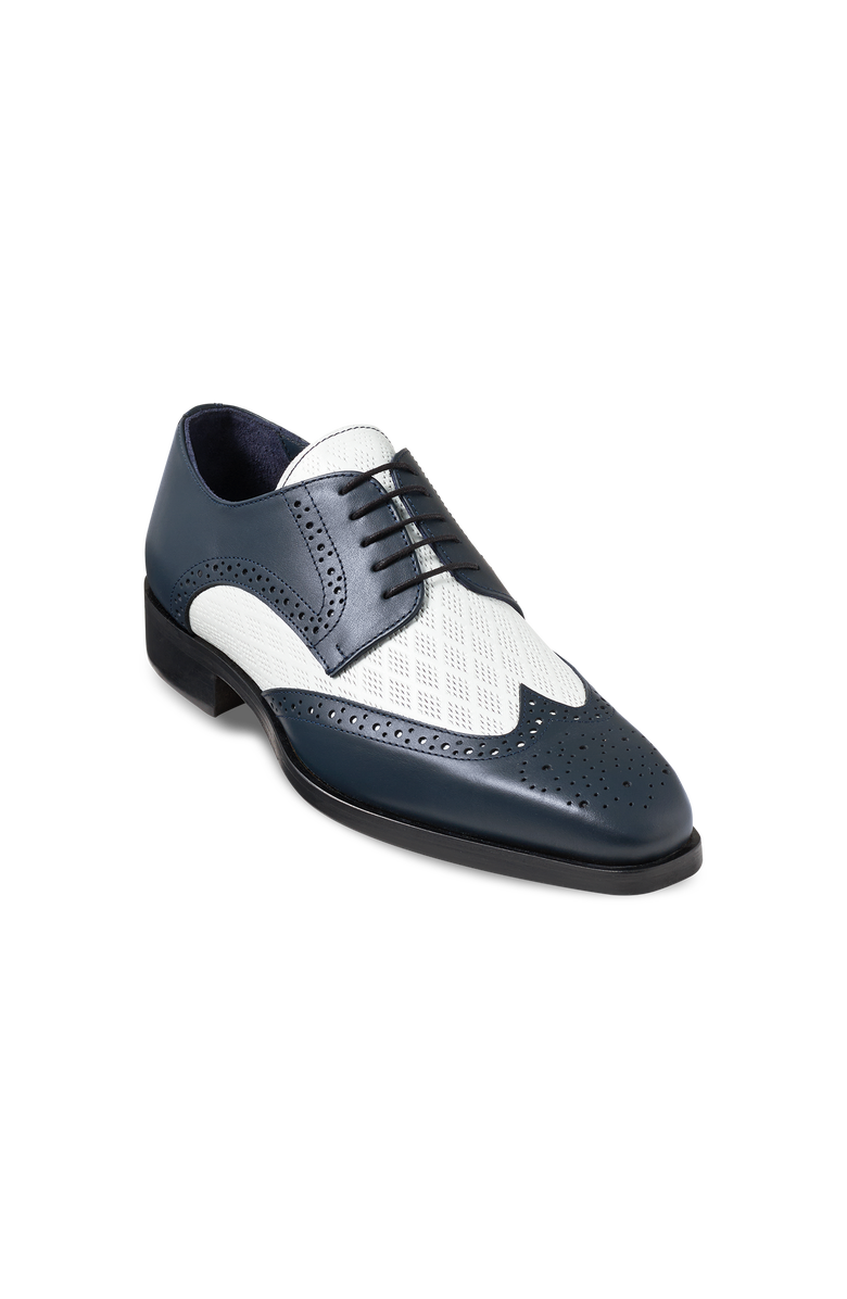 Paul Fredrick Leather Wing Tip Derby Shoes, Main, color, Navy/White