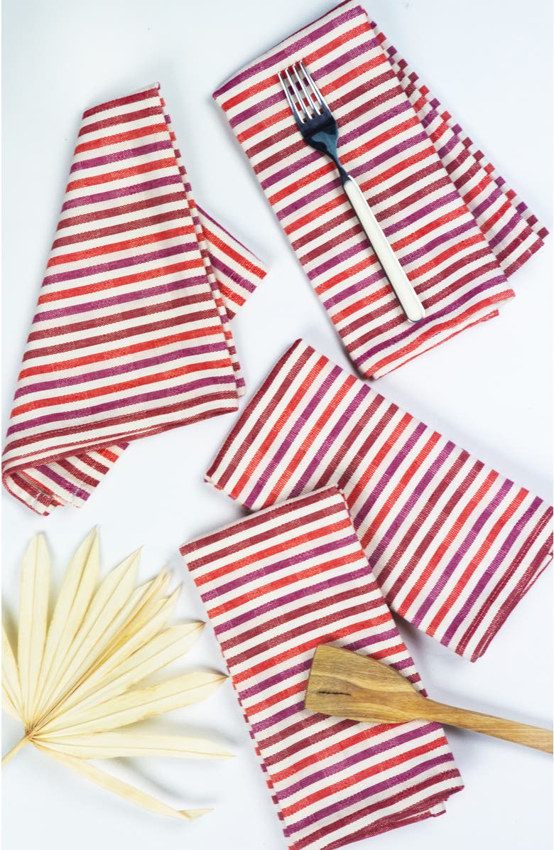 Archive New York Handwoven Holly Cotton Napkin Set of 4, Main, color, Red Stripes