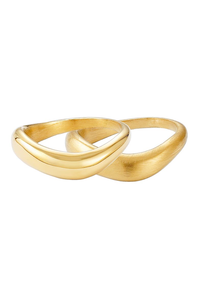 Set of 2 Wavy Band Rings, Alternate, color, GOLD