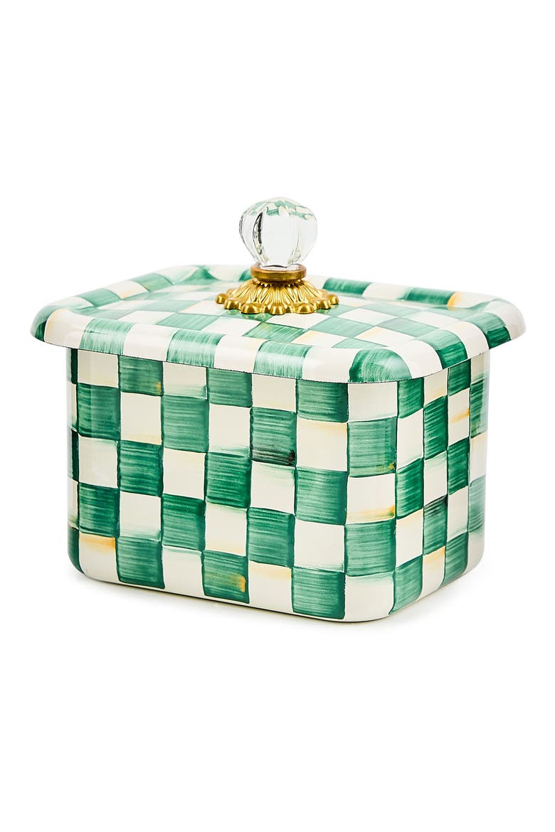 Emerald Check Enameled Steel Recipe Box, Alternate, color, EMERALD
