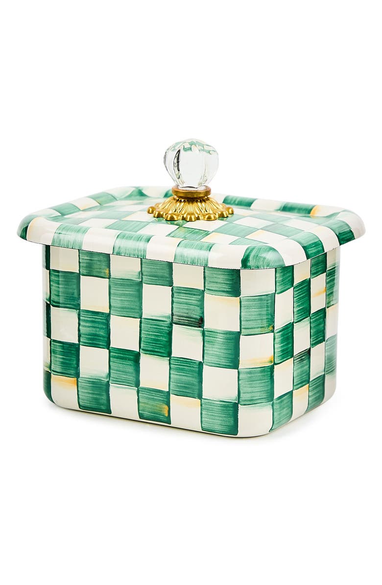 MACKENZIE CHILDS Emerald Check Enameled Steel Recipe Box, Alternate, color, Emerald
