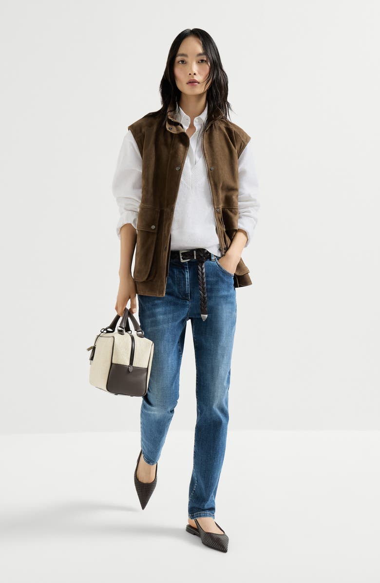 Brunello Cucinelli Linen and cotton Diamond yarn sweater, Alternate, color, White