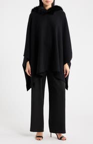 Anne Klein Faux Fur Trim Hooded Sweater Cape