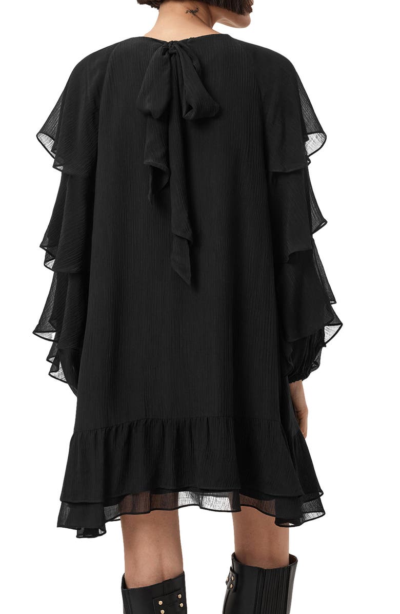 AllSaints Lissie Long Sleeve Ruffle Minidress, Alternate, color, Black