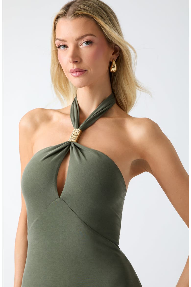 Soraya Halter Maxi Cocktail Dress, Alternate, color, DARK OLIVE