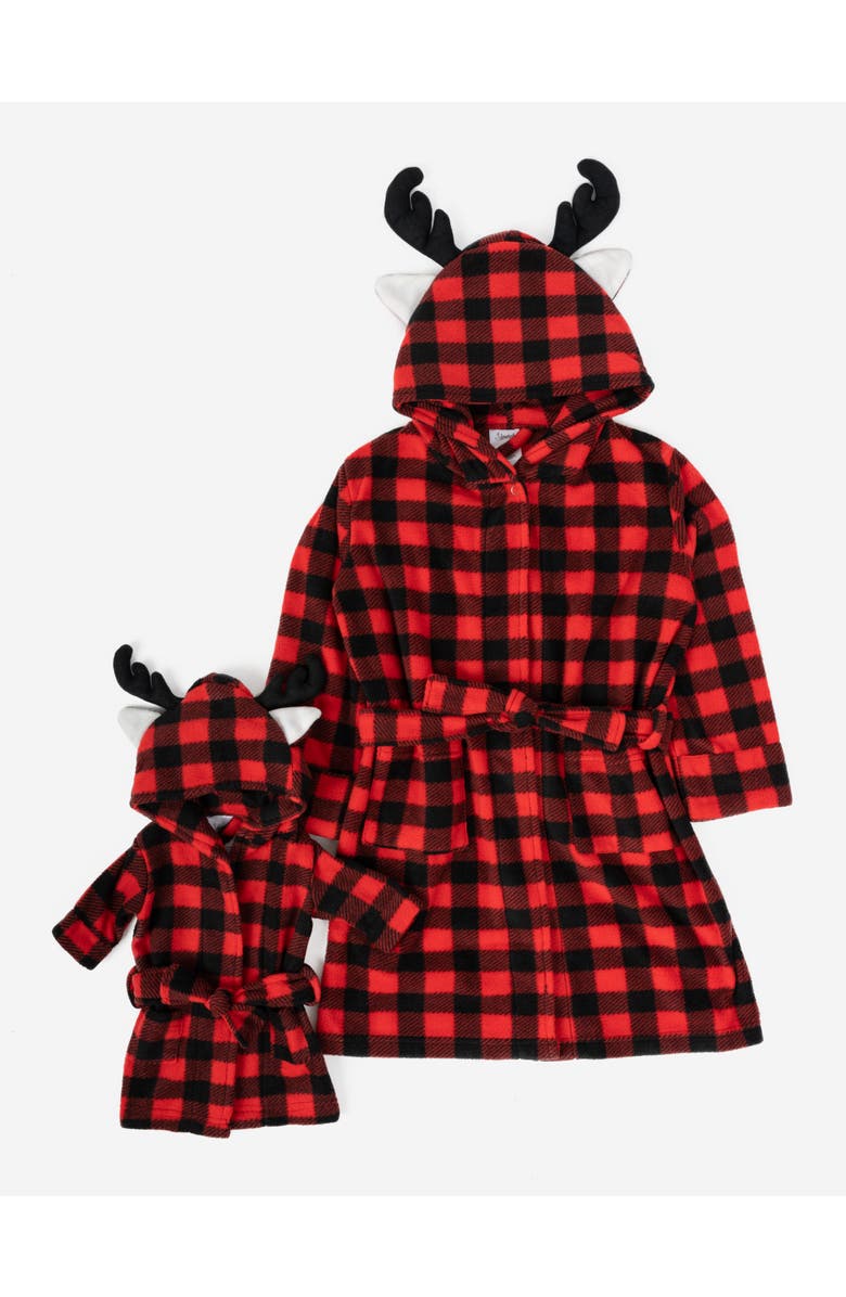 Leveret Girls Fleece Hooded Robe with Matching Doll Robe, Alternate, color, Moose