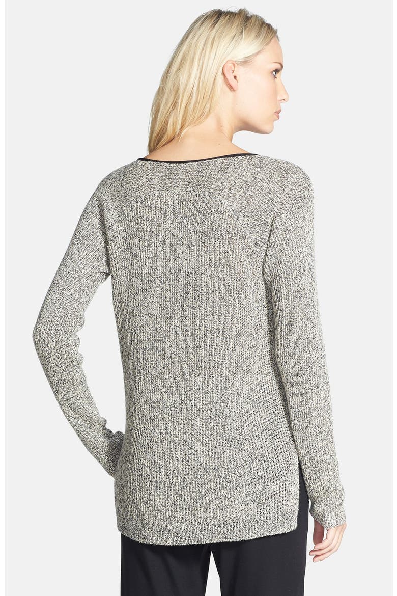 Organic Linen & Wool V-Neck Sweater, Alternate, color, BLACK/ NATURAL