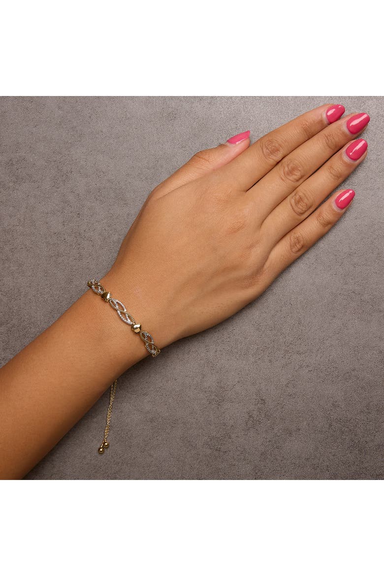 14K Yellow Gold Plated Silver 1/10 Cttw Diamond Wave and Hearts Bolo Bracelet, Alternate, color, Yellow