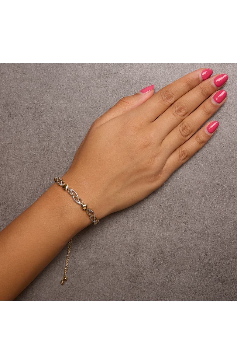 Haus of Brilliance 14K Yellow Gold Plated Silver 1/10 Cttw Diamond Wave and Hearts Bolo Bracelet, Alternate, color, Yellow