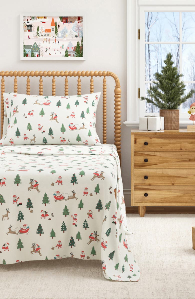 Woven & Weft Turkish Cotton Flannel Christmas Sheet Set, Alternate, color, Santa