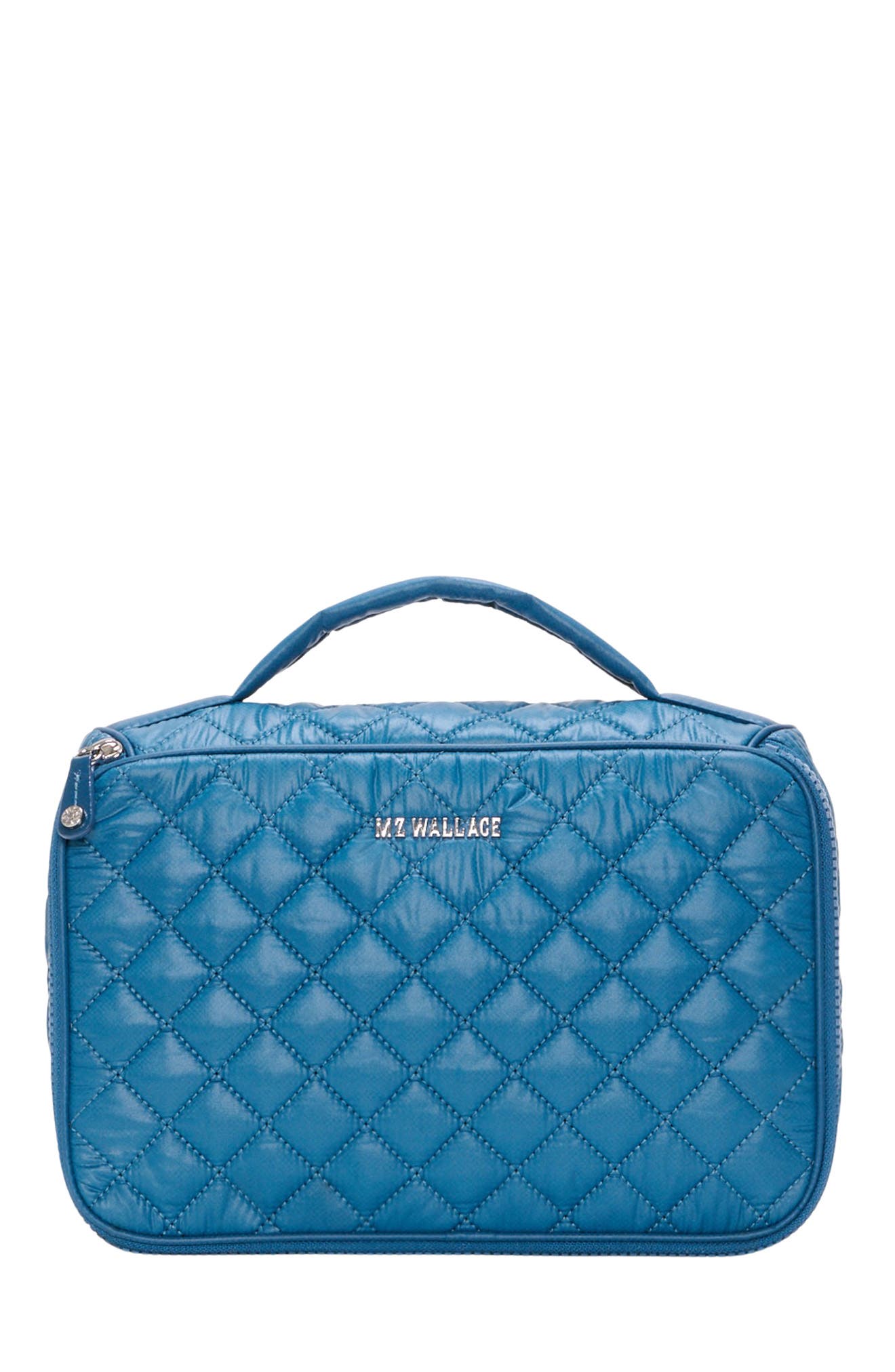 Quilted Zip Around Cosmetics Bag, Main, color, ATLANTIC BLUE